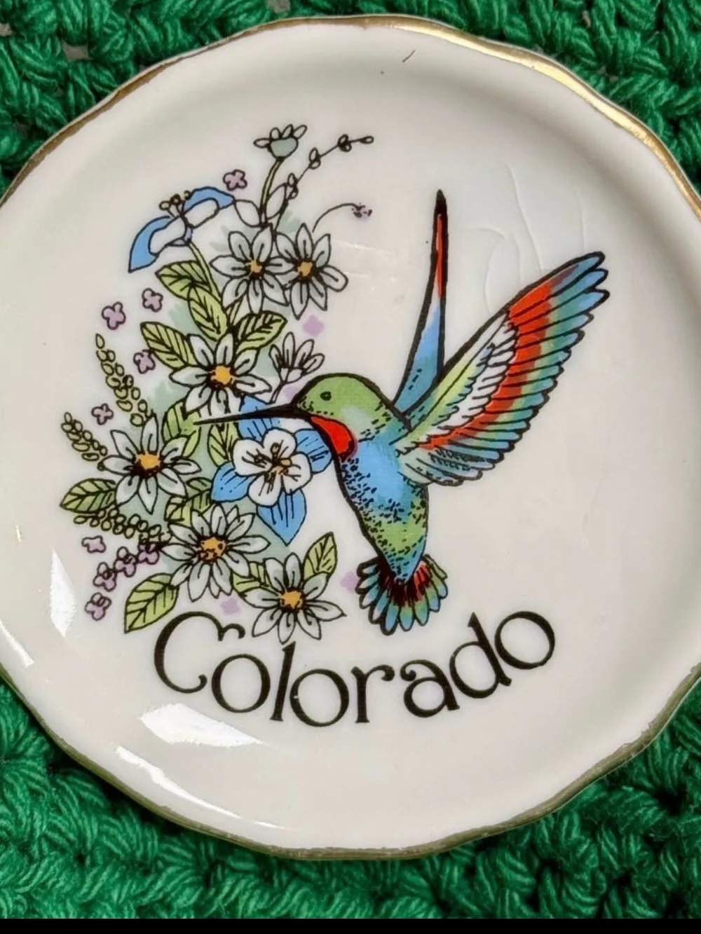 Colorado Hummingbird Decorative Plate with Floral Design